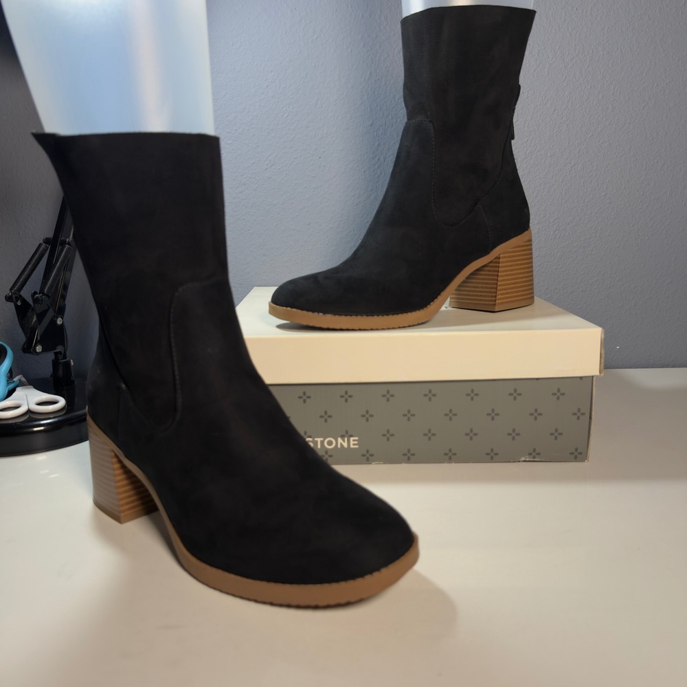 Sun + Stone Lyraaf Boots Women 9.5 Black New Block Heel Back Zip Ankle Bootie - Picture 10 of 13